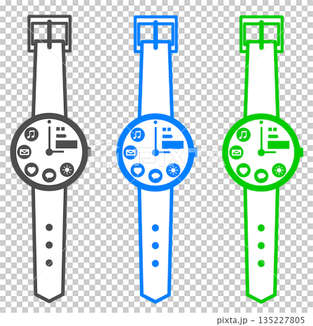 健康管理やメール送受信なども可能で便利なスマート腕時計のイラスト 135227805