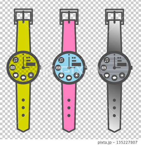 健康管理やメール送受信なども可能で便利なスマート腕時計のイラスト 健康管理やメール送受信なども可能で便利なスマート腕時計のイラスト 135227807