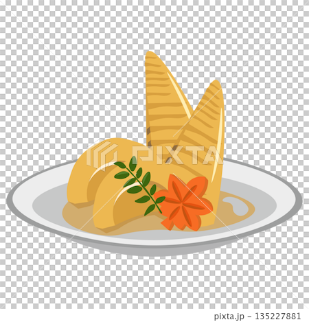 Illustration of boiled bamboo shoots served on a plate Illustration of boiled bamboo shoots served on a plate 135227881