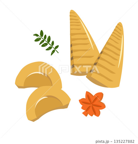 筍の煮物の具材のイラストセット 135227882