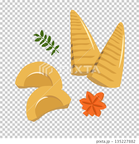 筍の煮物の具材のイラストセット 135227882