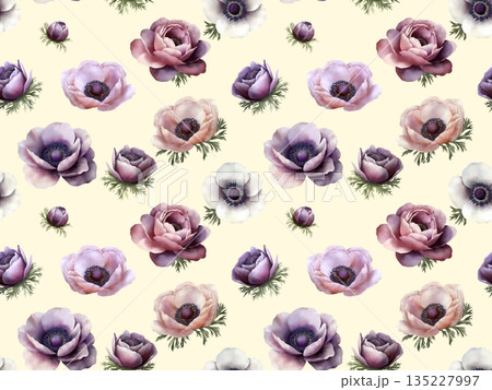 アネモネのシームレスパターン B-4' アネモネのシームレスパターン B-4' 135227997