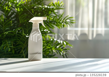 白いスプレーボトルと観葉植物 135228139