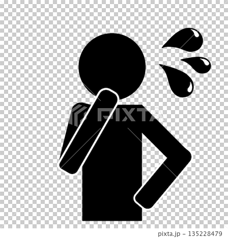 Monochrome pictogram icon of a person sweating due to poor health Monochrome pictogram icon of a person sweating due to poor health 135228479