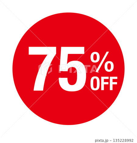 ”75%OFF” の文字入りマーク　円形　背景透過　赤色 135228992