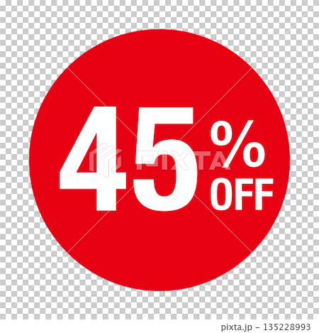 紅色透明背景圓形「45% OFF」標誌 紅色透明背景圓形「45% OFF」標誌 135228993