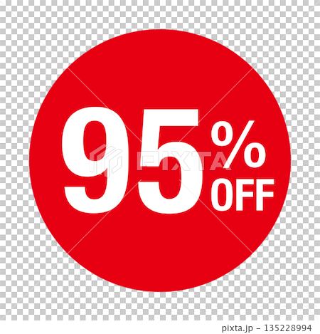 "95% OFF" logo, circular, transparent background, red 135228994