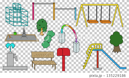 公園遊樂設備與設施插圖集 公園遊樂設備與設施插圖集 135229186