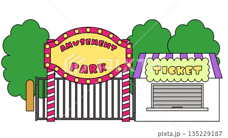 遊園地の入り口とチケット売り場のイラスト 135229187