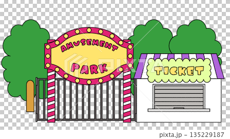 遊園地の入り口とチケット売り場のイラスト 135229187