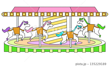 メリーゴーランドで回るかわいい馬たちのイラスト メリーゴーランドで回るかわいい馬たちのイラスト 135229189