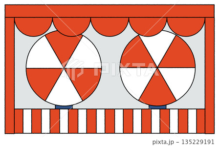 縁日の屋台に並ぶカラフルな的のイラスト 縁日の屋台に並ぶカラフルな的のイラスト 135229191
