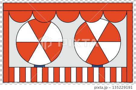 縁日の屋台に並ぶカラフルな的のイラスト 縁日の屋台に並ぶカラフルな的のイラスト 135229191