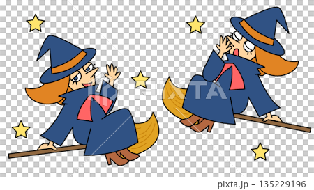 Illustration of a cute witch flying on a broom 135229196