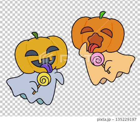 Illustration of a cute pumpkin dressed as a ghost 135229197
