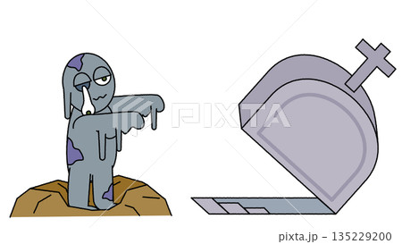 墓石の前に立つゾンビのイラスト 135229200