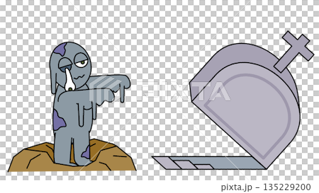 墓石の前に立つゾンビのイラスト 135229200