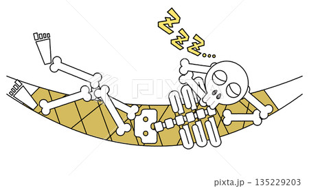 ハンモックで眠っているガイコツのイラスト ハンモックで眠っているガイコツのイラスト 135229203