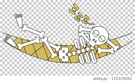 ハンモックで眠っているガイコツのイラスト ハンモックで眠っているガイコツのイラスト 135229203