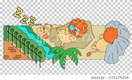 日陰で昼寝をしているライオンのイラスト 日陰で昼寝をしているライオンのイラスト 135229204