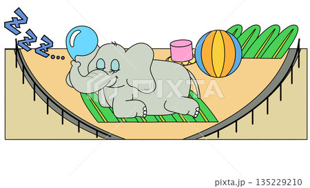 昼寝をしているゾウのイラスト 昼寝をしているゾウのイラスト 135229210