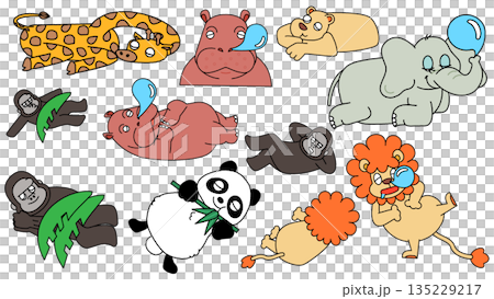 さまざまな動物が眠ったり休んだりしているイラスト 135229217
