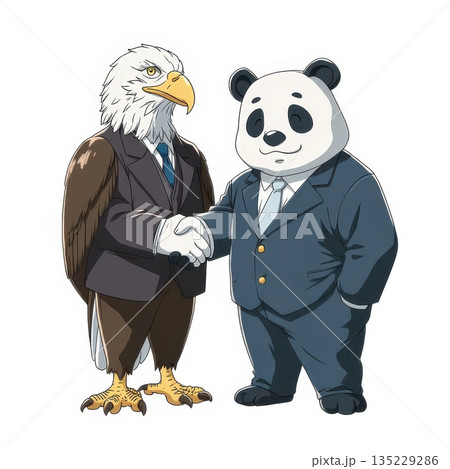 スーツを着た白頭鷲とパンダ 135229286