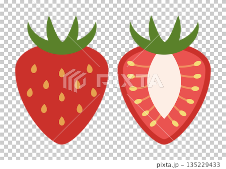 いちごと断面いちごのシンプルなフラットイラスト 135229433