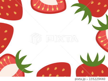 テキストスペース付き いちごと断面いちごのフレームイラスト テキストスペース付き いちごと断面いちごのフレームイラスト 135229440