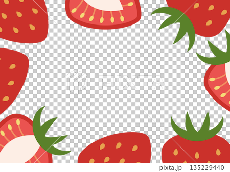 テキストスペース付き いちごと断面いちごのフレームイラスト テキストスペース付き いちごと断面いちごのフレームイラスト 135229440