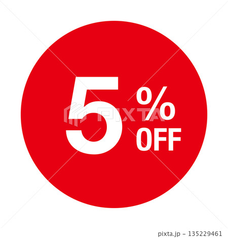 ”5%OFF” の文字入りマーク　円形　背景透過　赤色 135229461