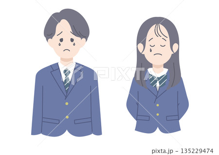悲しい表情をしている学生男女のイラスト 悲しい表情をしている学生男女のイラスト 135229474