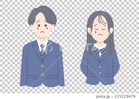 悲しい表情をしている学生男女のイラスト 悲しい表情をしている学生男女のイラスト 135229474