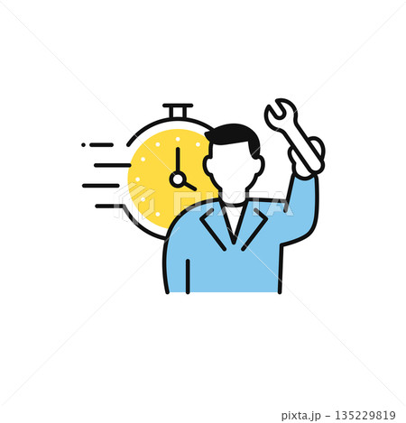 時計と作業員のシンプルなベクターアイコンイラスト 135229819