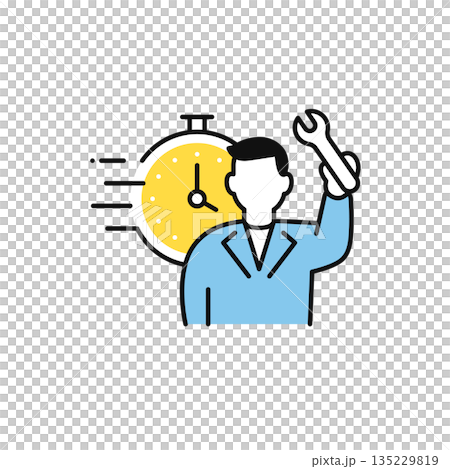 時計と作業員のシンプルなベクターアイコンイラスト 135229819