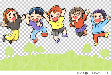 Children jumping in the field Children jumping in the field 135231981