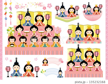 かわいいひな壇のイラストセット　ひな祭り 135232168