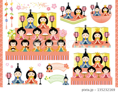 かわいいひな壇のイラストセット　ひな祭り 135232169