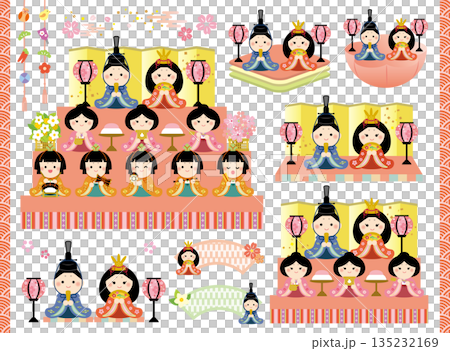 かわいいひな壇のイラストセット　ひな祭り 135232169