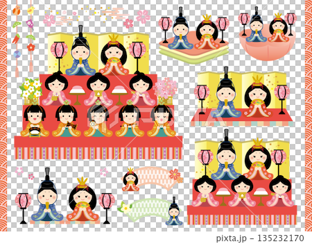 かわいいひな壇のイラストセット　ひな祭り 135232170