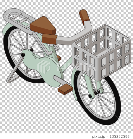 前かご付き自転車のシンプルなベクターイラスト。アイソメトリック図法を用いた素材。 135232595