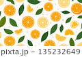 Seamless pattern of orange slices and green leaves 135232649