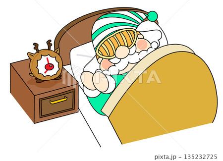 ベッドで眠るサンタクロースのイラスト ベッドで眠るサンタクロースのイラスト 135232725