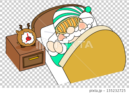 ベッドで眠るサンタクロースのイラスト ベッドで眠るサンタクロースのイラスト 135232725
