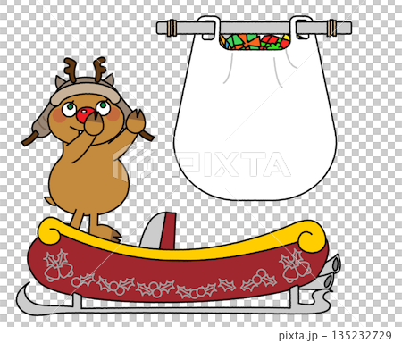 クレーンでプレゼントを運びながら準備をするトナカイのイラスト 135232729