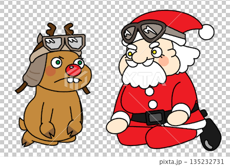 Illustration of Santa Claus and reindeer sitting with determination 135232731