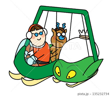 ブランコ型の乗り物に乗って遊ぶサンタクロースのイラスト 135232734