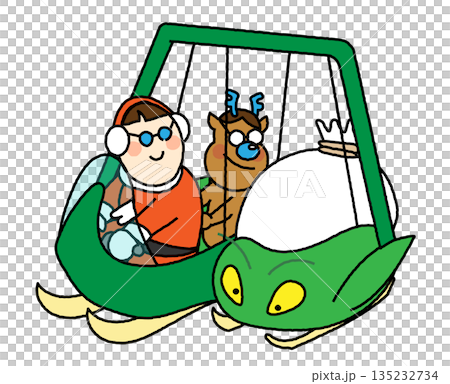 ブランコ型の乗り物に乗って遊ぶサンタクロースのイラスト 135232734