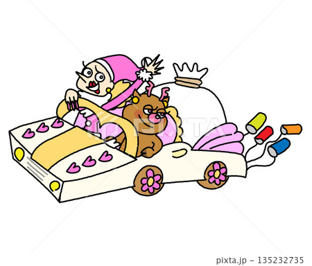 車に乗って走るギャル風のサンタクロースのイラスト 車に乗って走るギャル風のサンタクロースのイラスト 135232735