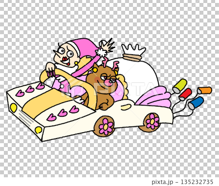 圖：一位女式聖誕老人駕駛汽車 135232735